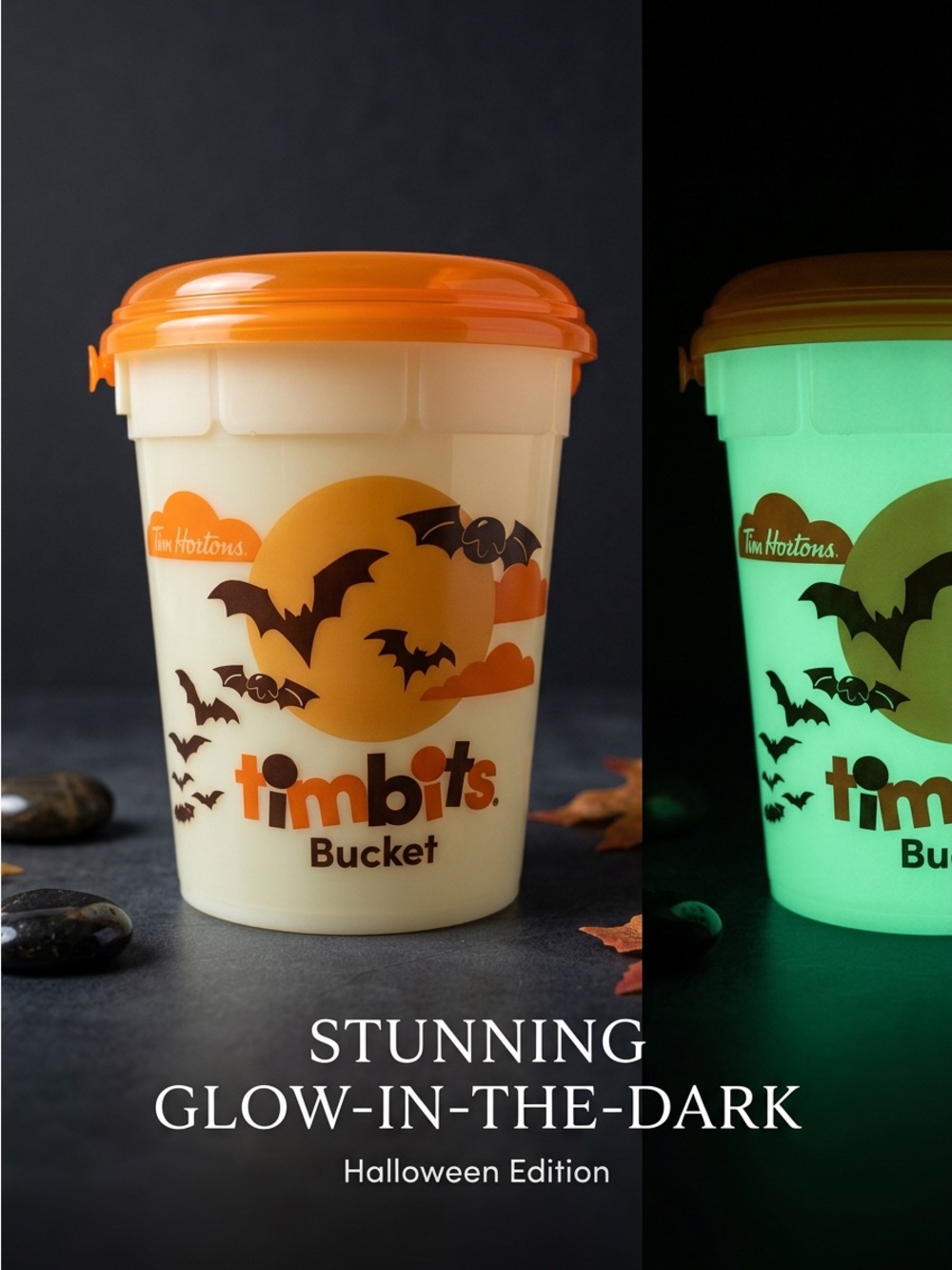 Tim Hortons 2023 (First Year) Timbits Bucket Halloween Glowing In The Dark Bats